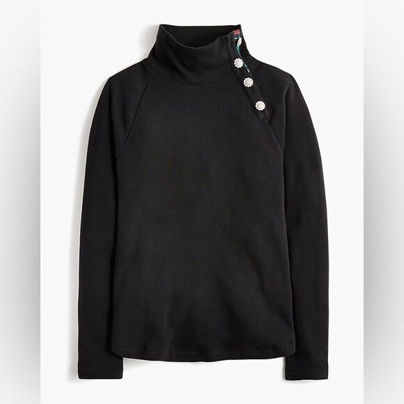 NWT J CREW Factory Tartan wide jeweled button-neck pullover sweatshirt in black - Picture 4 of 6
